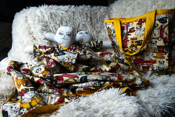 Handmade Fabric Mini Tote Set with Boy and Girl Dolls