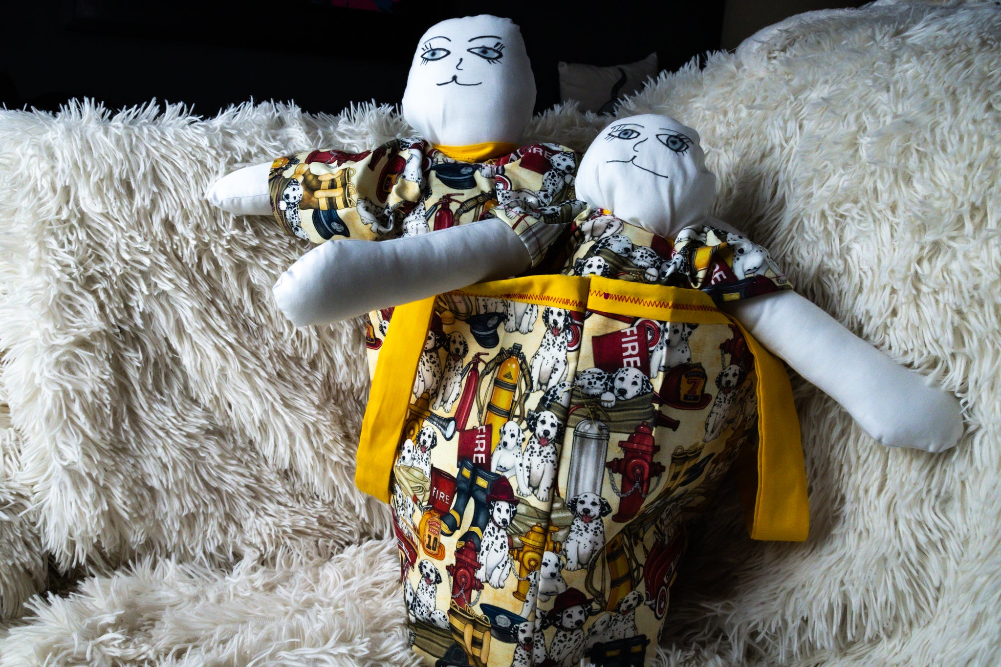 Handmade Fabric Mini Tote Set with Boy and Girl Dolls