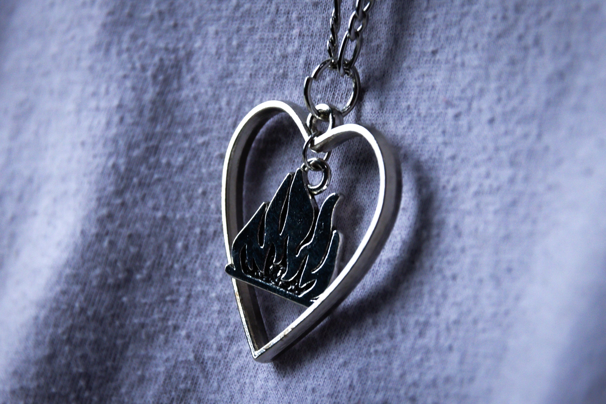 Handmade Long-Length Firefighter Heart Flame Necklace