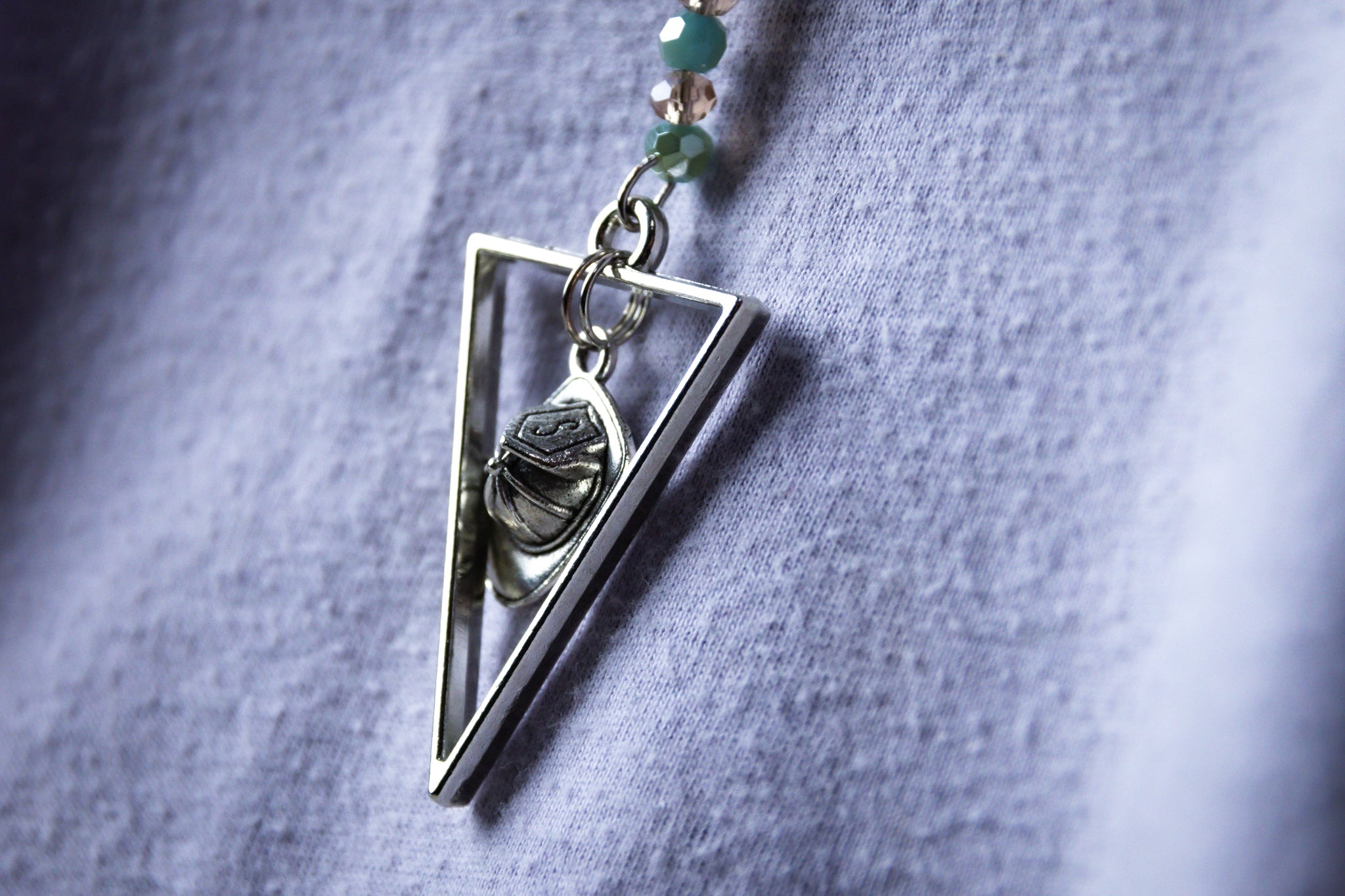 Handmade Long-Length Firefighter Fire Helmet Triangle Pendant Necklace