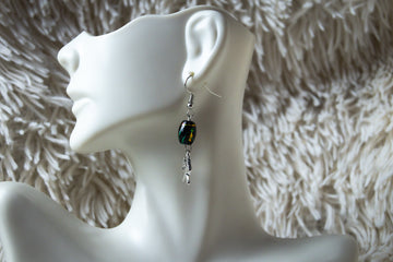 Handmade Firefighter Axe Earrings with Green Stone