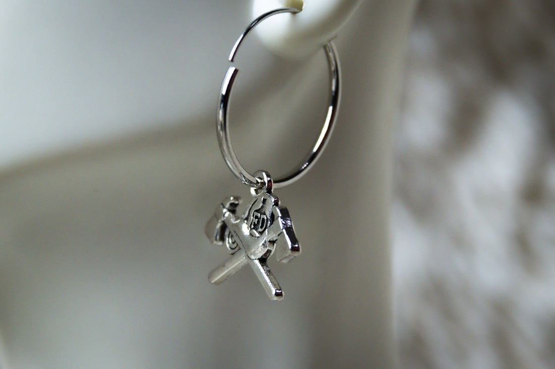 Handmade Firefighter Axe Hoop Earrings
