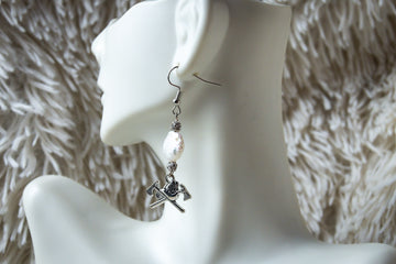 Handmade Firefighter Axe Earrings with White Stone