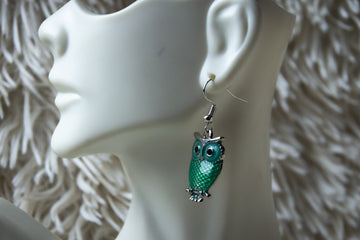 Handmade Firefighter Green Owl Earrings