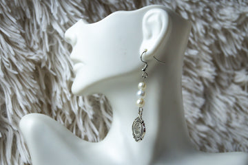 Handmade Firefighter Shield and Pearl Earrings