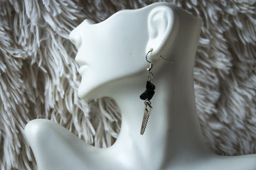 Handmade Firefighter Saw and Black Stone Earrings
