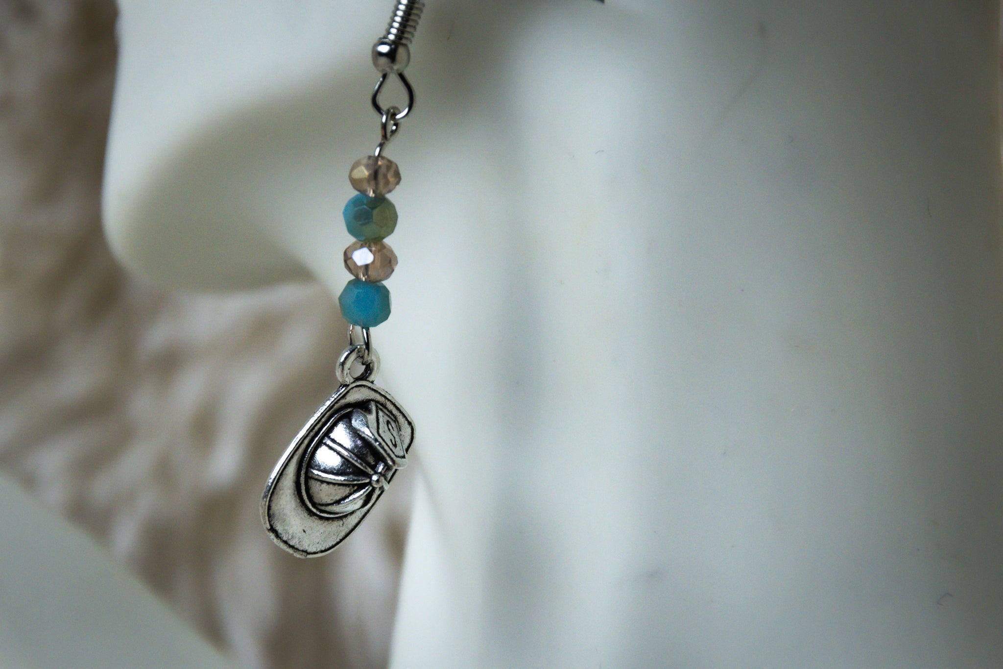 Handmade Firefighter Helmet and Bead Earrings