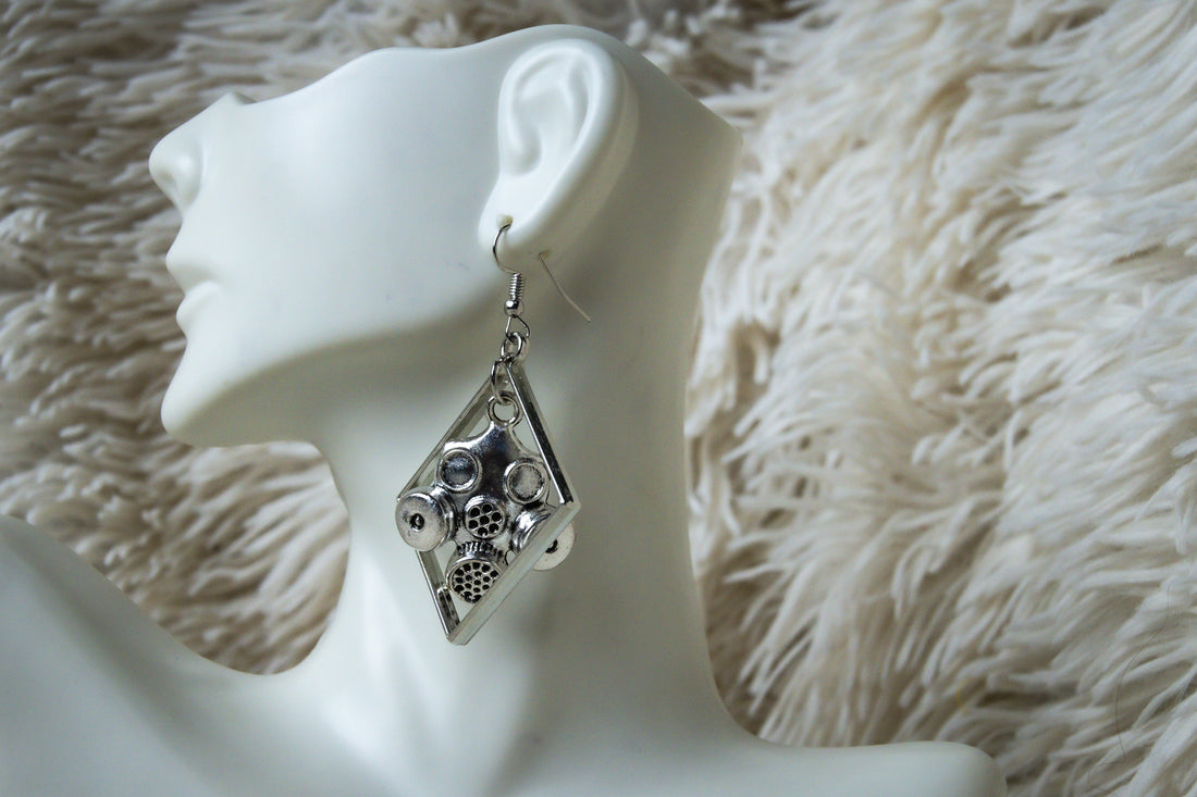 Handmade Framed Firefighter Gas Mask Earrings
