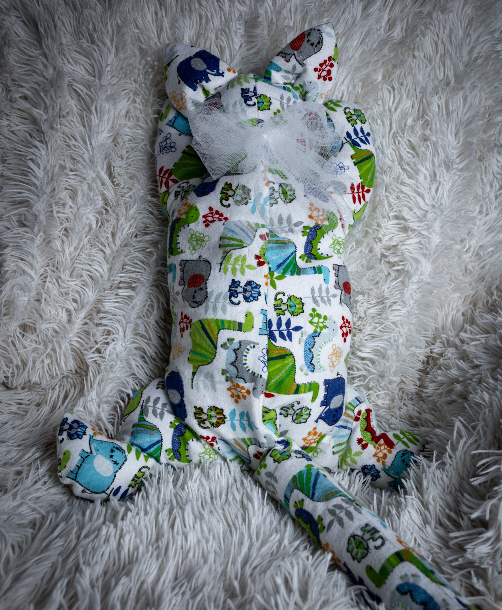 Hand-Sewn Dinosaur Print Cat Toy for Kids