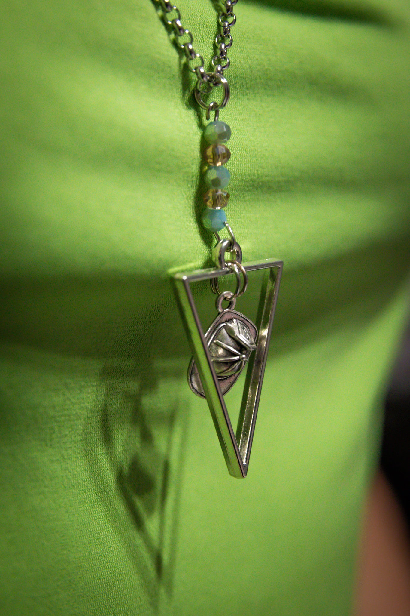 Handmade Long-Length Firefighter Fire Helmet Triangle Pendant Necklace