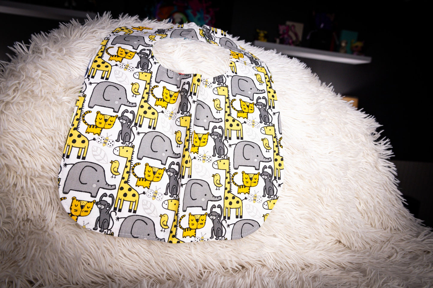 Yellow and Gray Zoo Animal Baby Bib