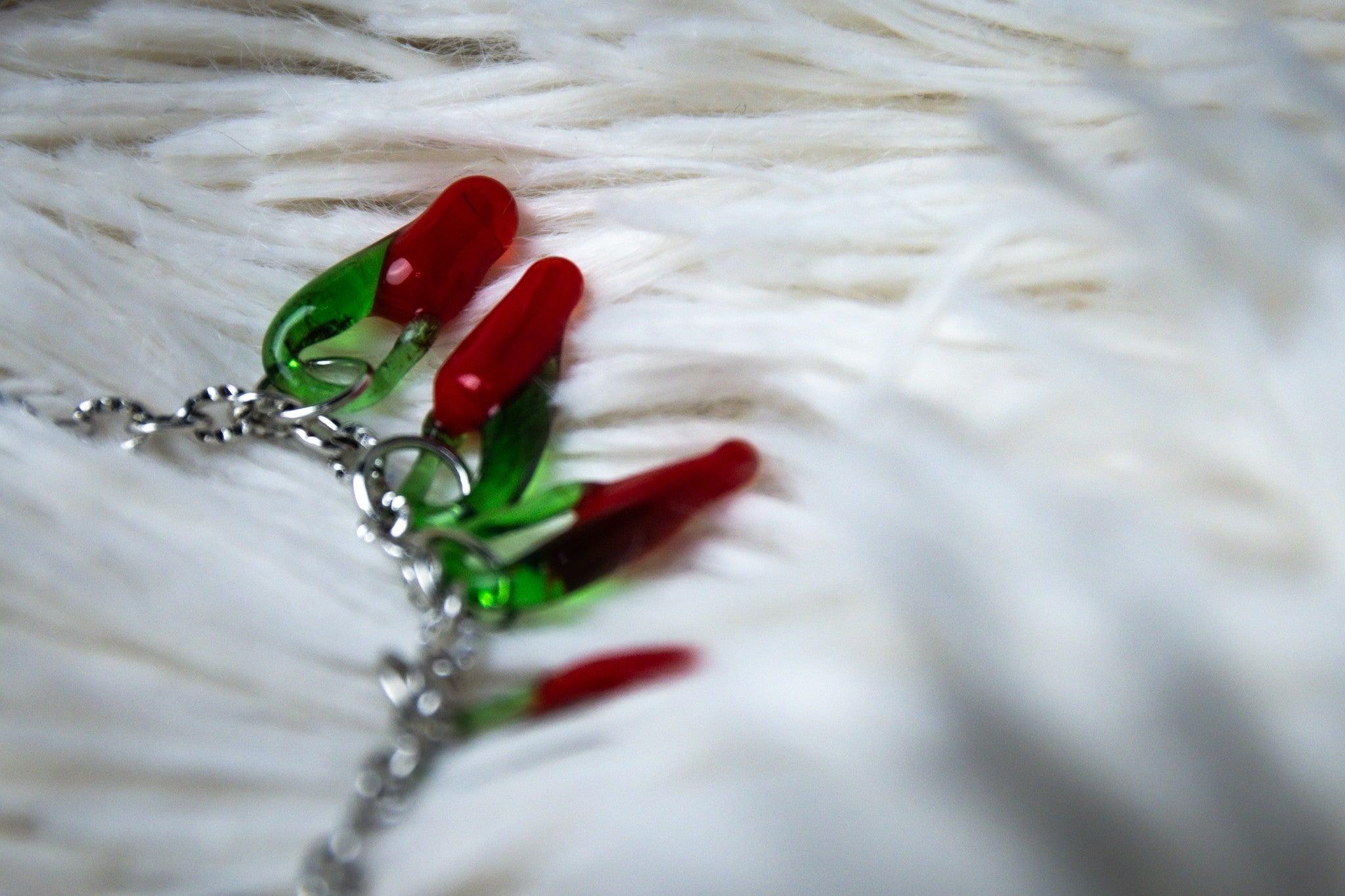 Luxury Glass Red Pepper Charm Necklace, Earring, and Bracelet Set