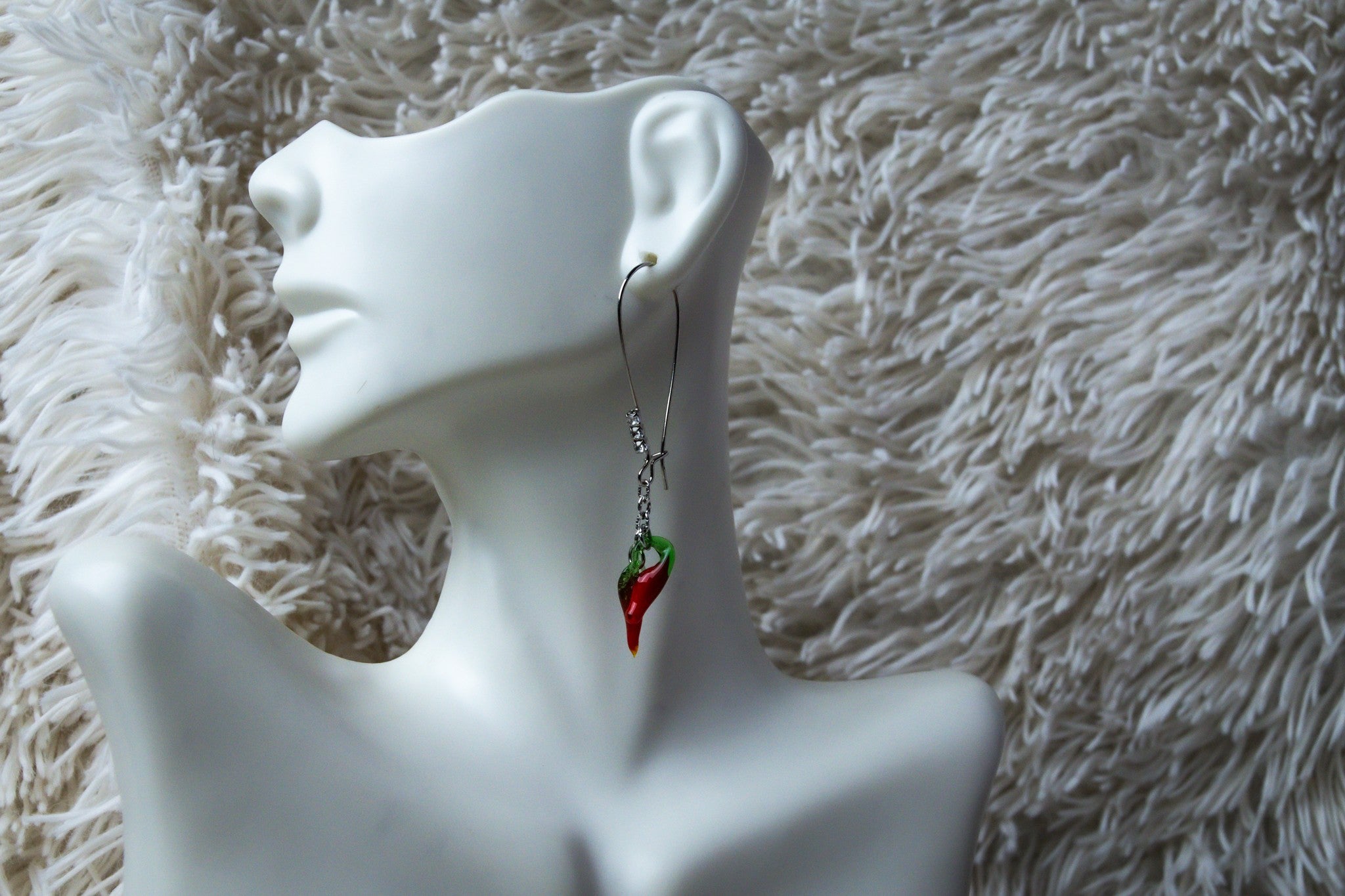 Luxury Glass Red Pepper Charm Necklace, Earring, and Bracelet Set
