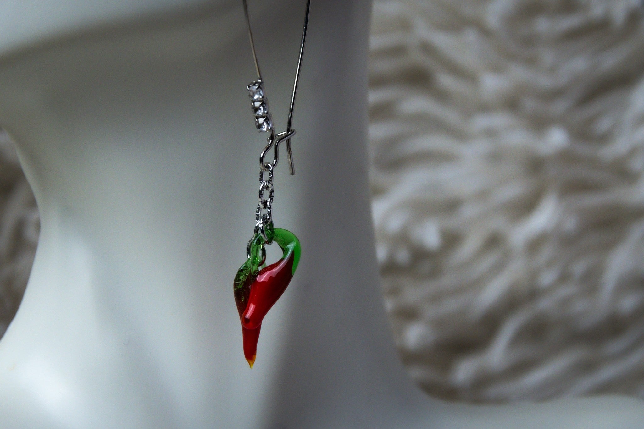 Luxury Glass Red Pepper Charm Necklace, Earring, and Bracelet Set