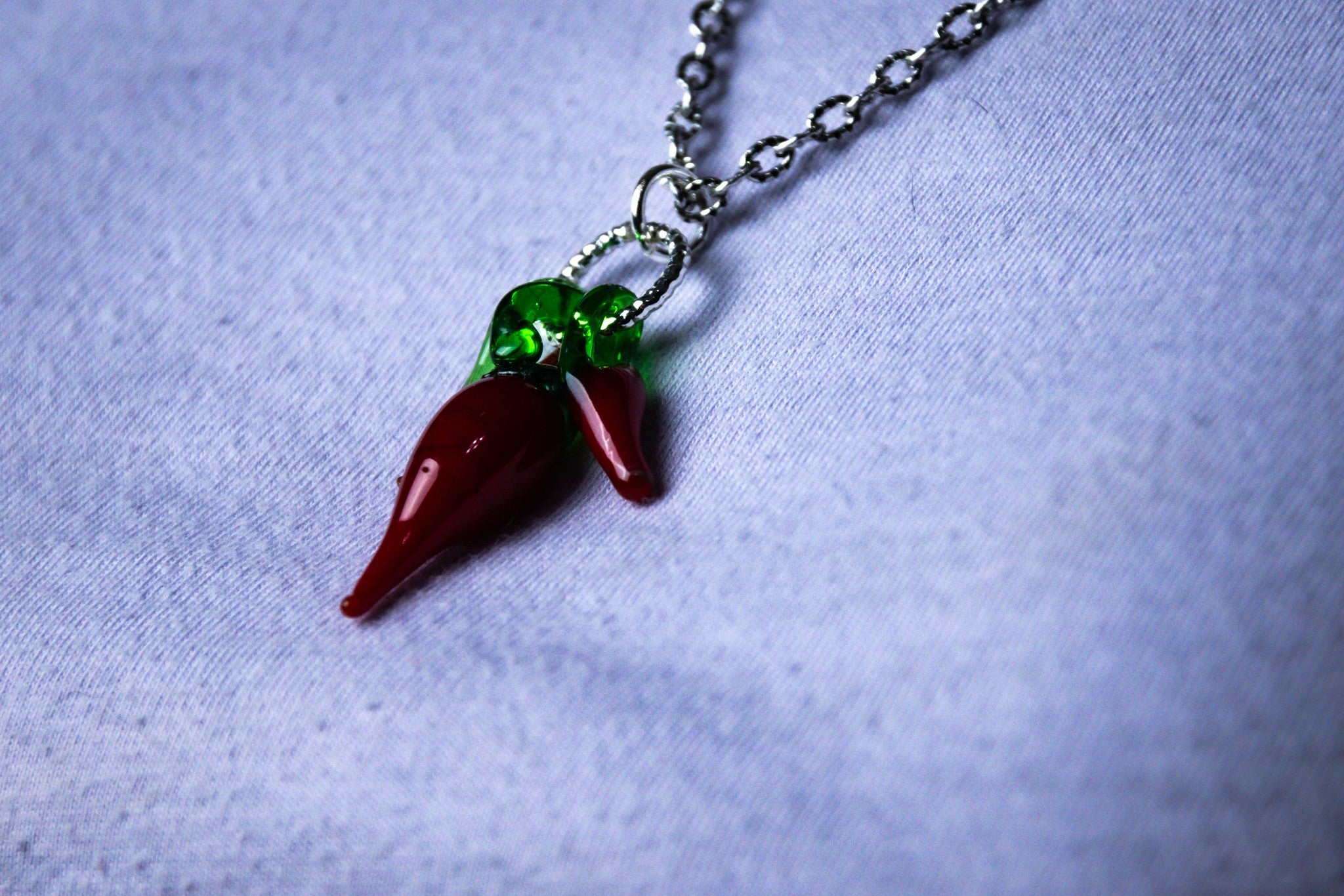 Luxury Glass Red Pepper Charm Necklace, Earring, and Bracelet Set