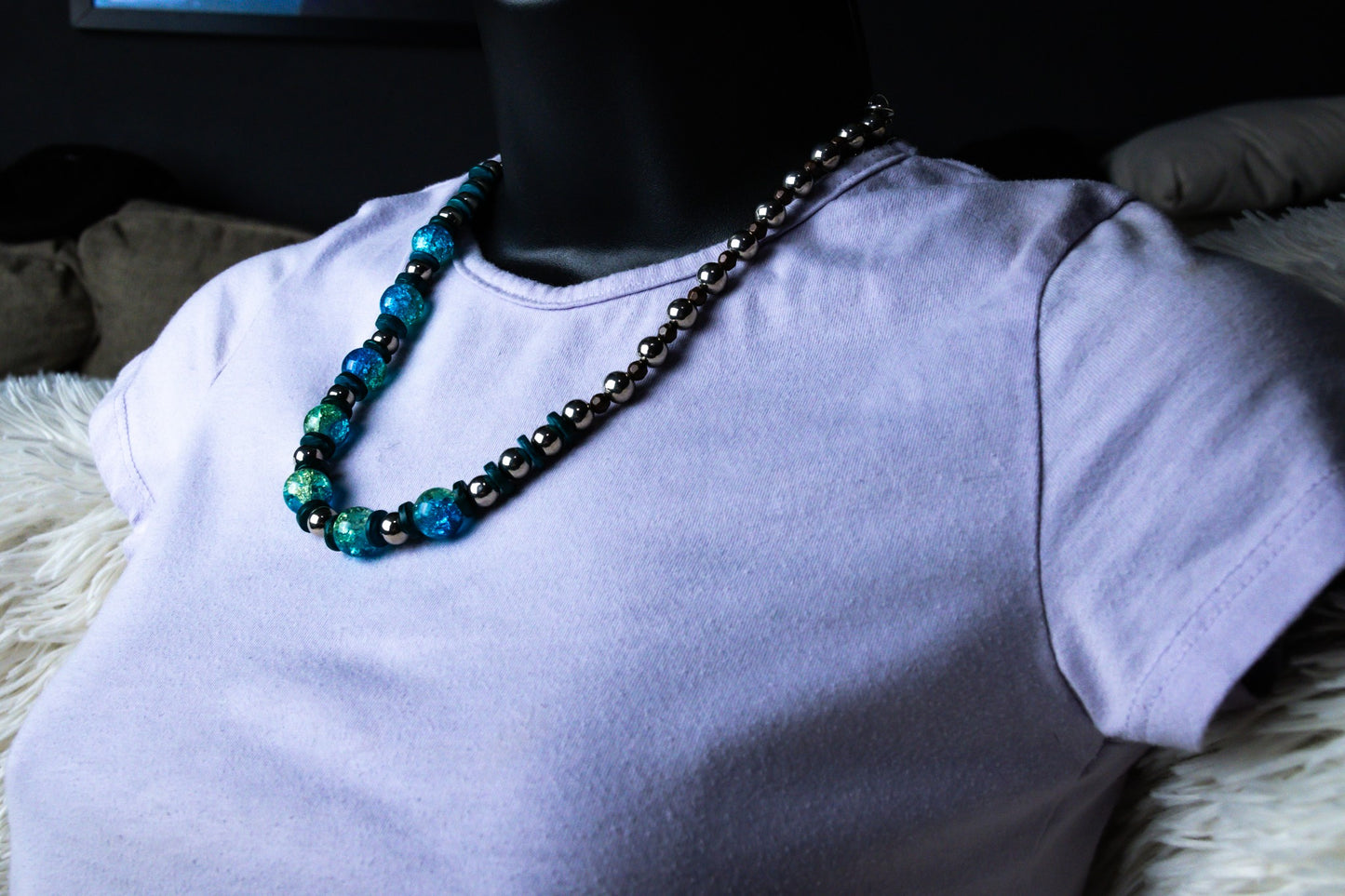 Luxury Black and Blue Bead Stone Necklace, Earring, and Bracelet Set