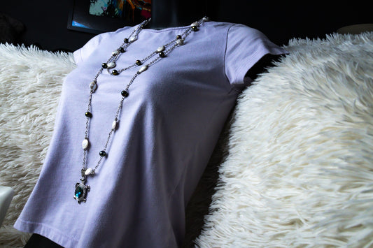 Luxury White Pearl and Turtle Necklace, Earring, and Bracelet Set