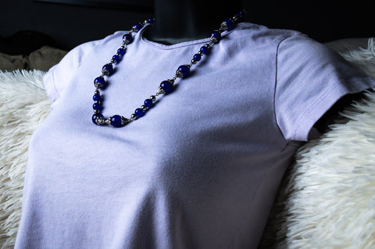 Luxury Blue Bead and Stone Necklace, Earring, and Bracelet Set