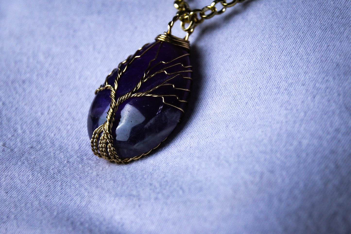 Luxury Purple Stone Necklace with Golden Tree Design