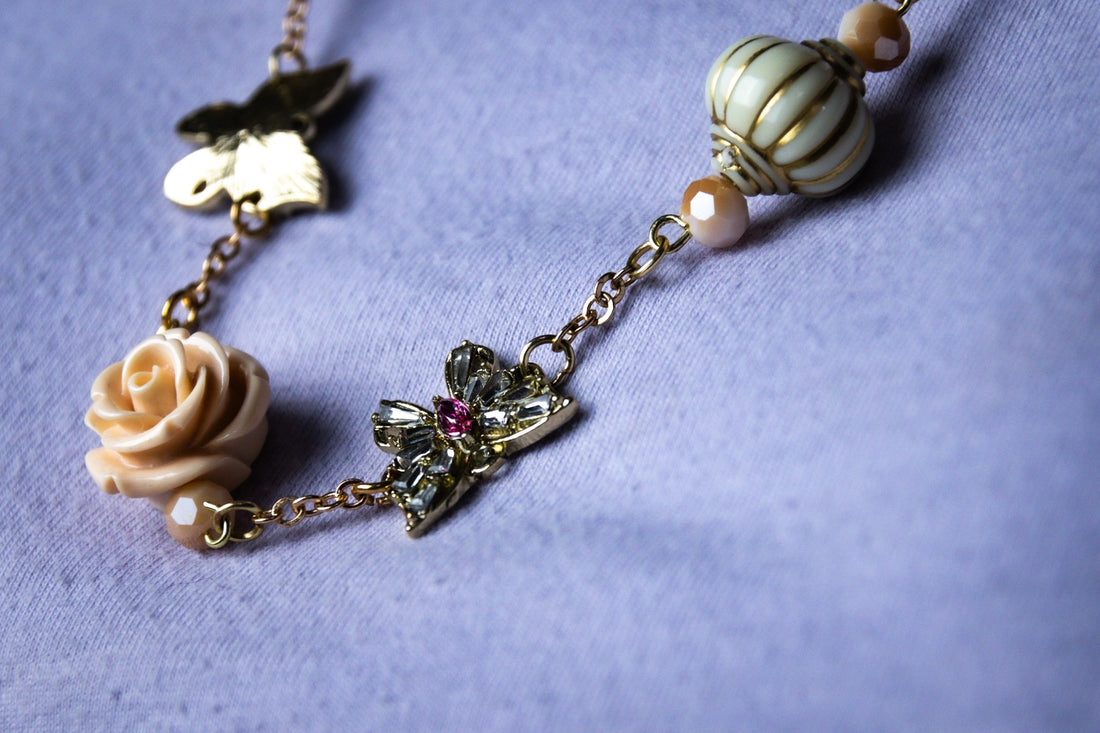 Luxury Flower and Butterfly Necklace, Earring, and Bracelet Set