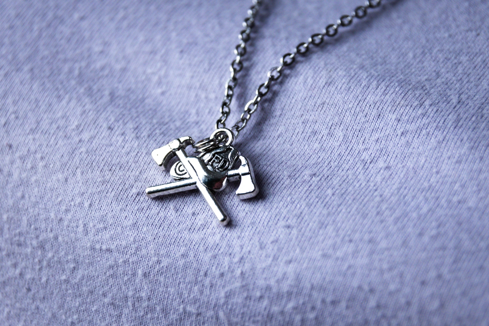 Handmade Medium-Length Firefighter Fire Axe Necklace