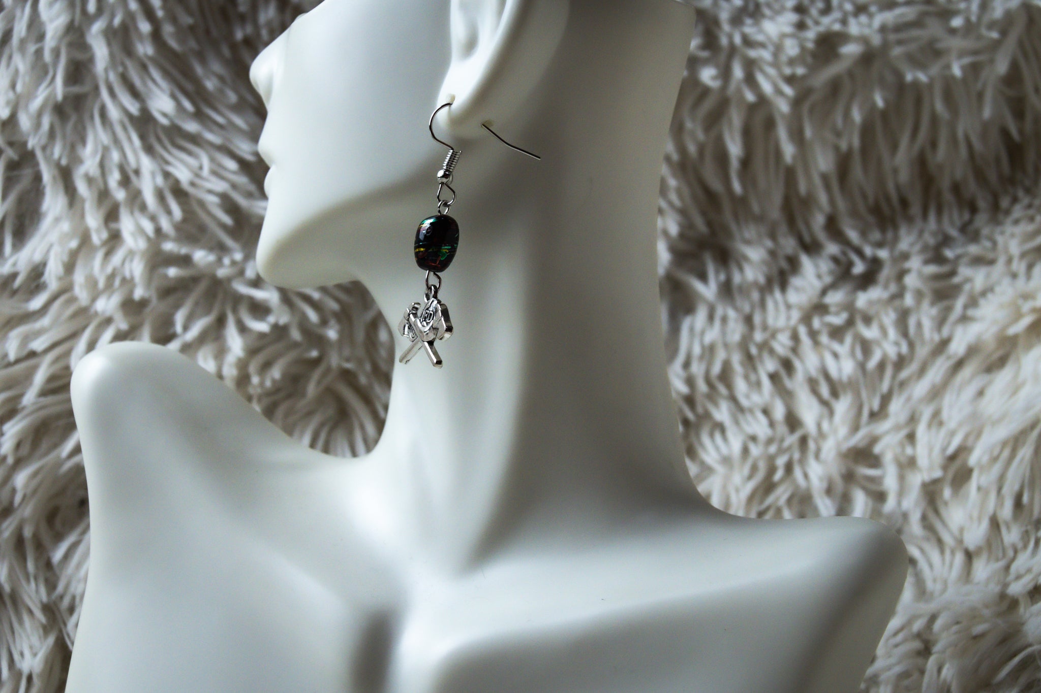 Handmade Firefighter Axe Earrings with Black Stone