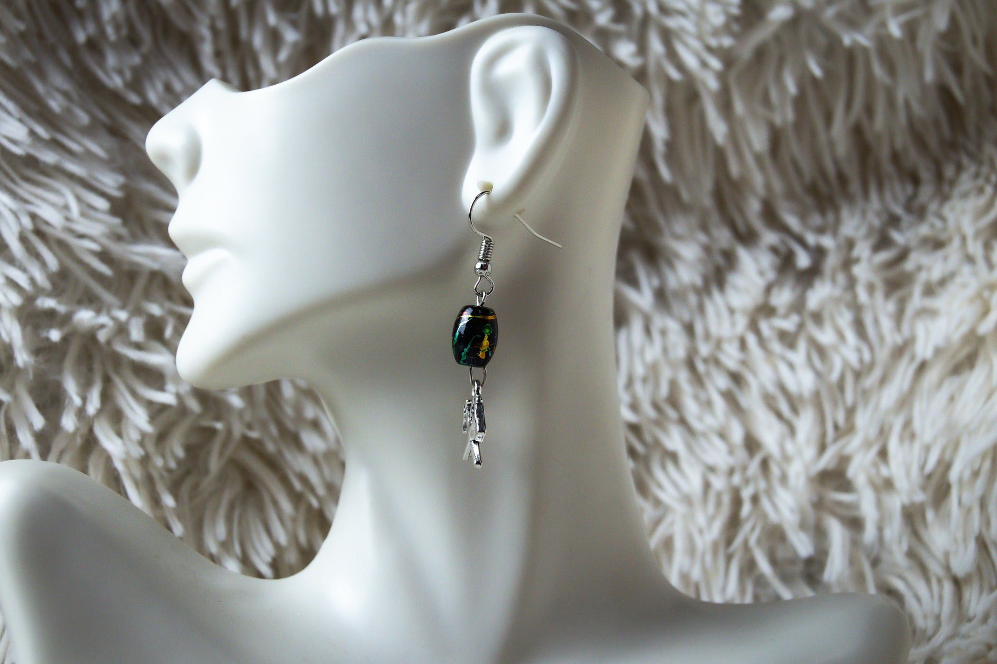 Handmade Firefighter Axe Earrings with Green Stone