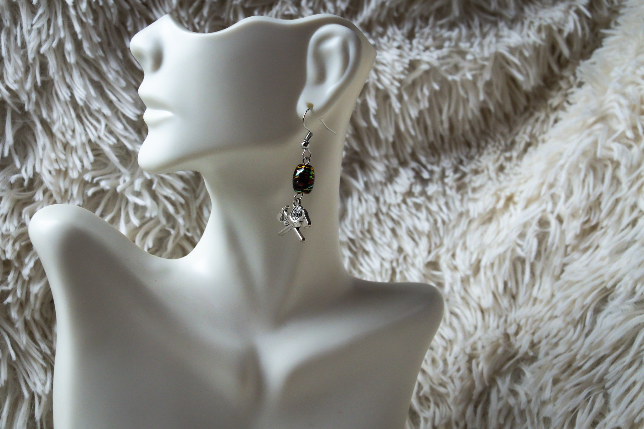 Handmade Firefighter Axe Earrings with Colorful Stone