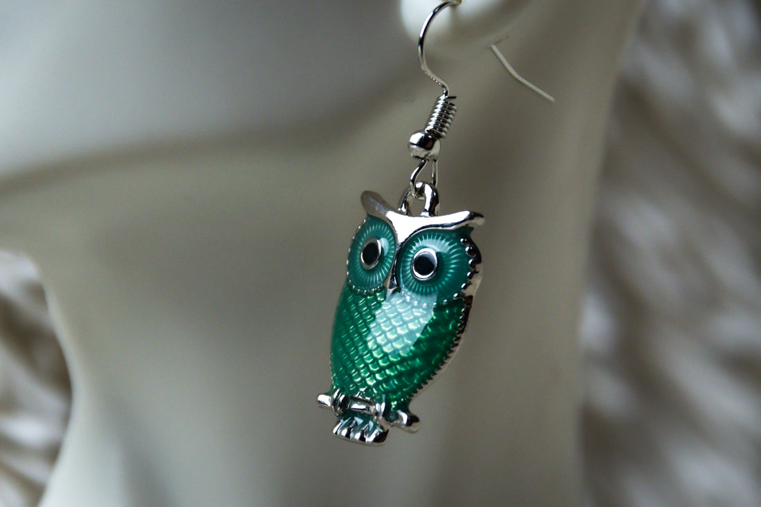 Handmade Firefighter Green Owl Earrings