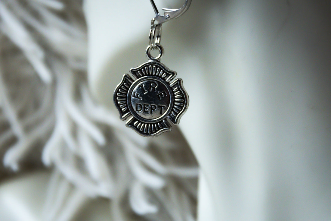 Handmade Small Firefighter Shield Earrings
