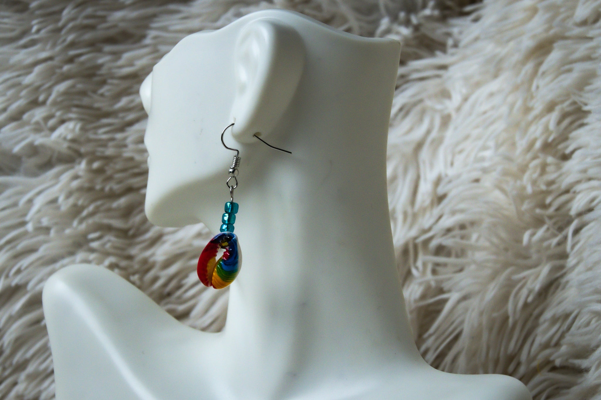 Handmade Firefighter Colorful Shell and Bead Earrings