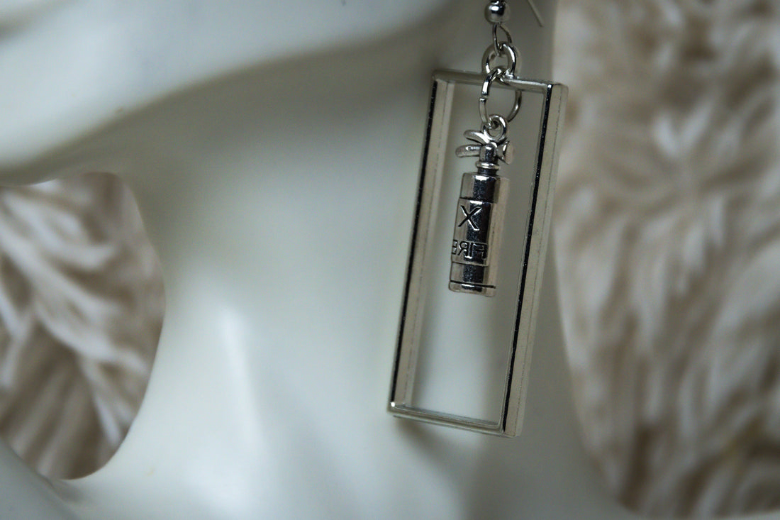 Handmade Framed Fire Extinguisher Earrings