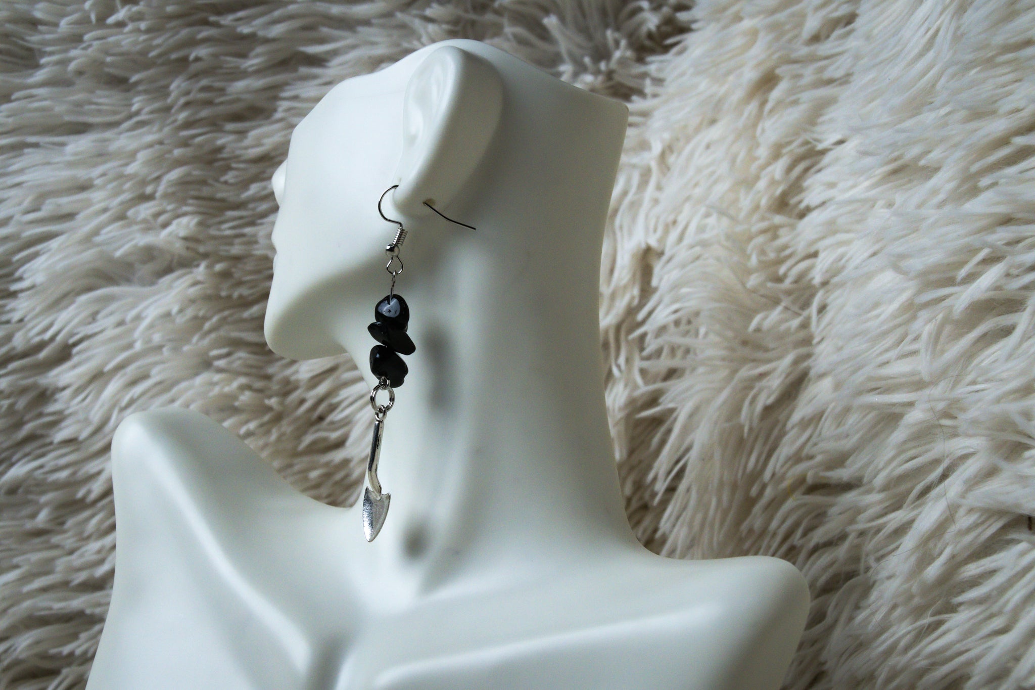Handmade Firefighter Shovel and Black Stone Earrings