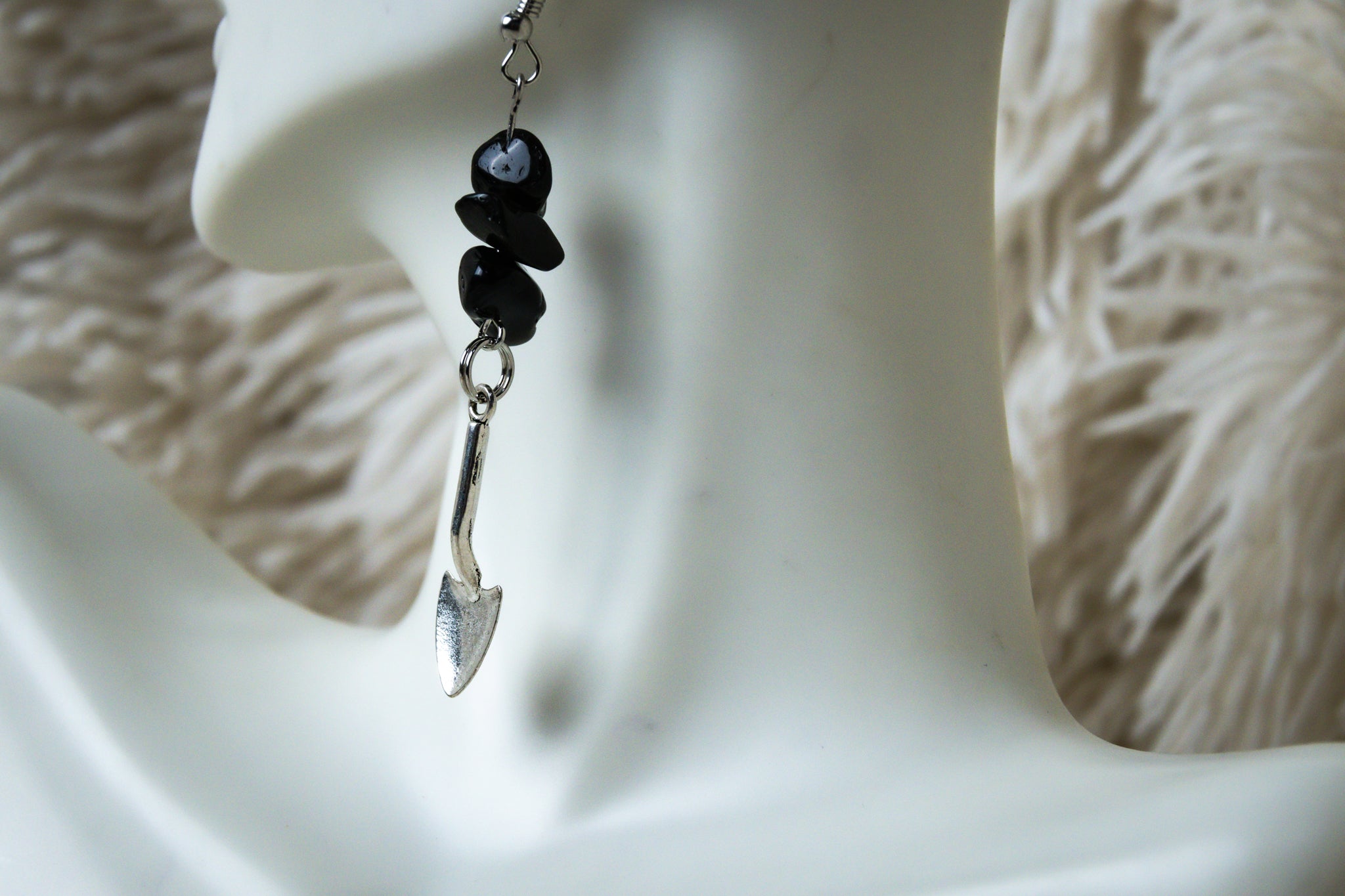 Handmade Firefighter Shovel and Black Stone Earrings