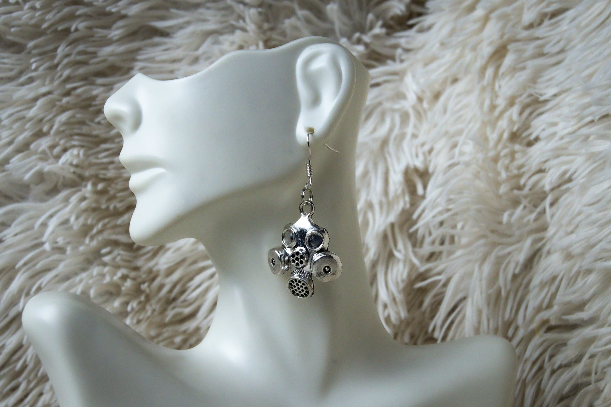 Handmade Small Firefighter Gas Mask Earrings
