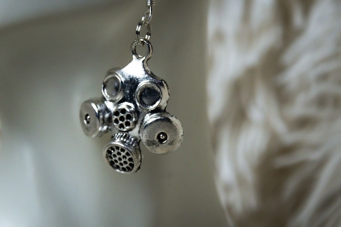 Handmade Small Firefighter Gas Mask Earrings