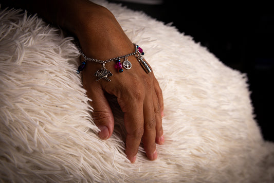 Fire Axe, Fire Extinguisher, Tree of Life, and Red Beads Charm Bracelet