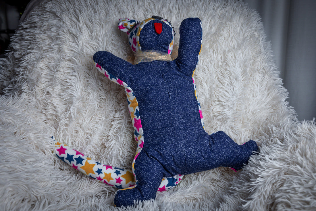 White and Pink Hand-Sewn Stuffed Cat Toy for Kids
