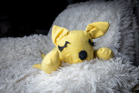 All Yellow Hand-Sewn Stuffed Cat Toy for Kids