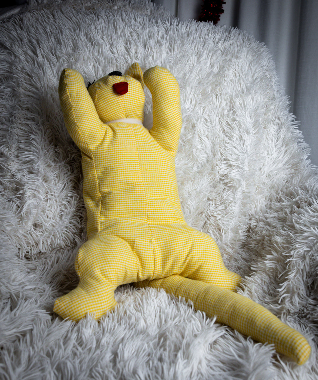 All Yellow Hand-Sewn Stuffed Cat Toy for Kids
