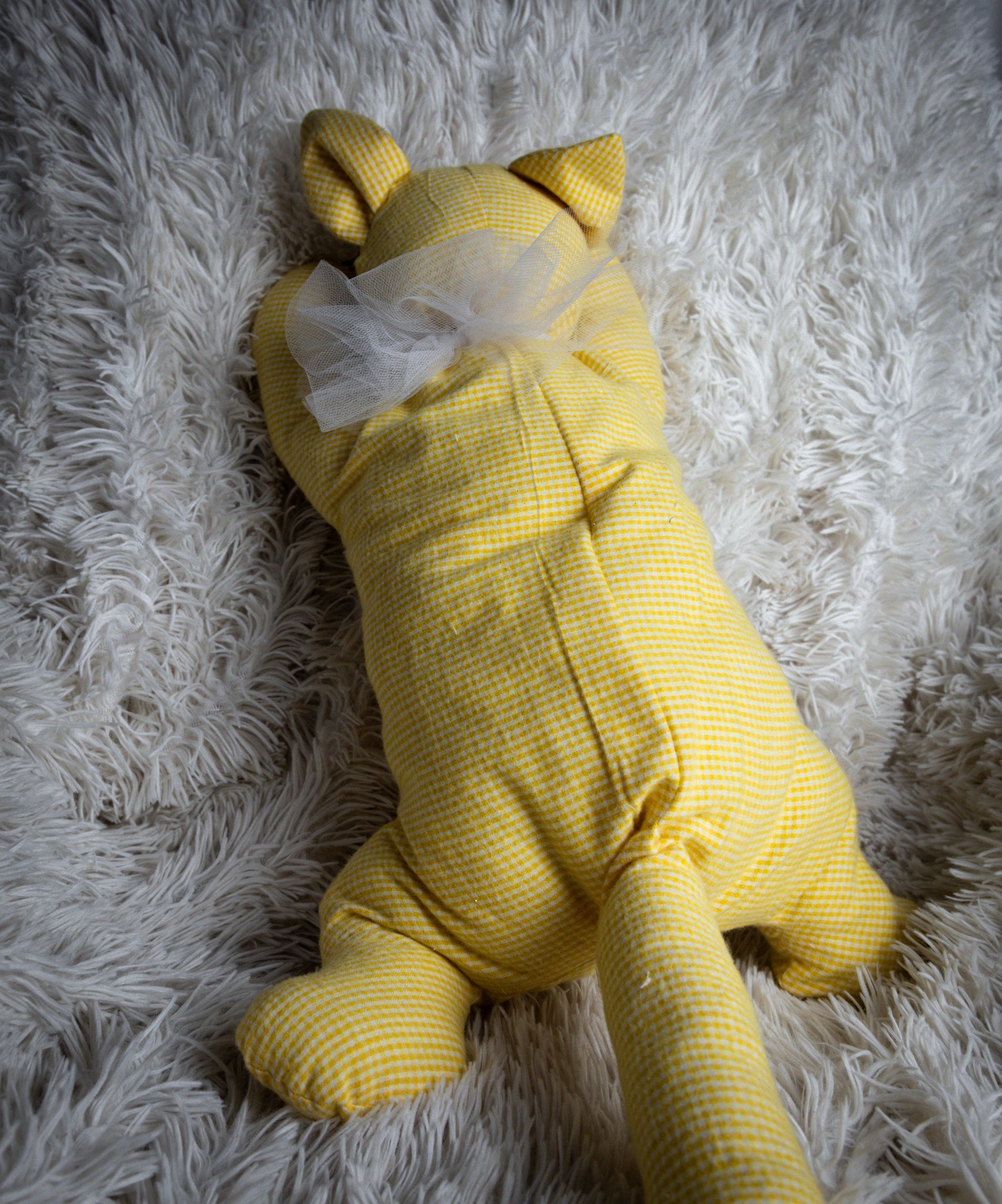 All Yellow Hand-Sewn Stuffed Cat Toy for Kids