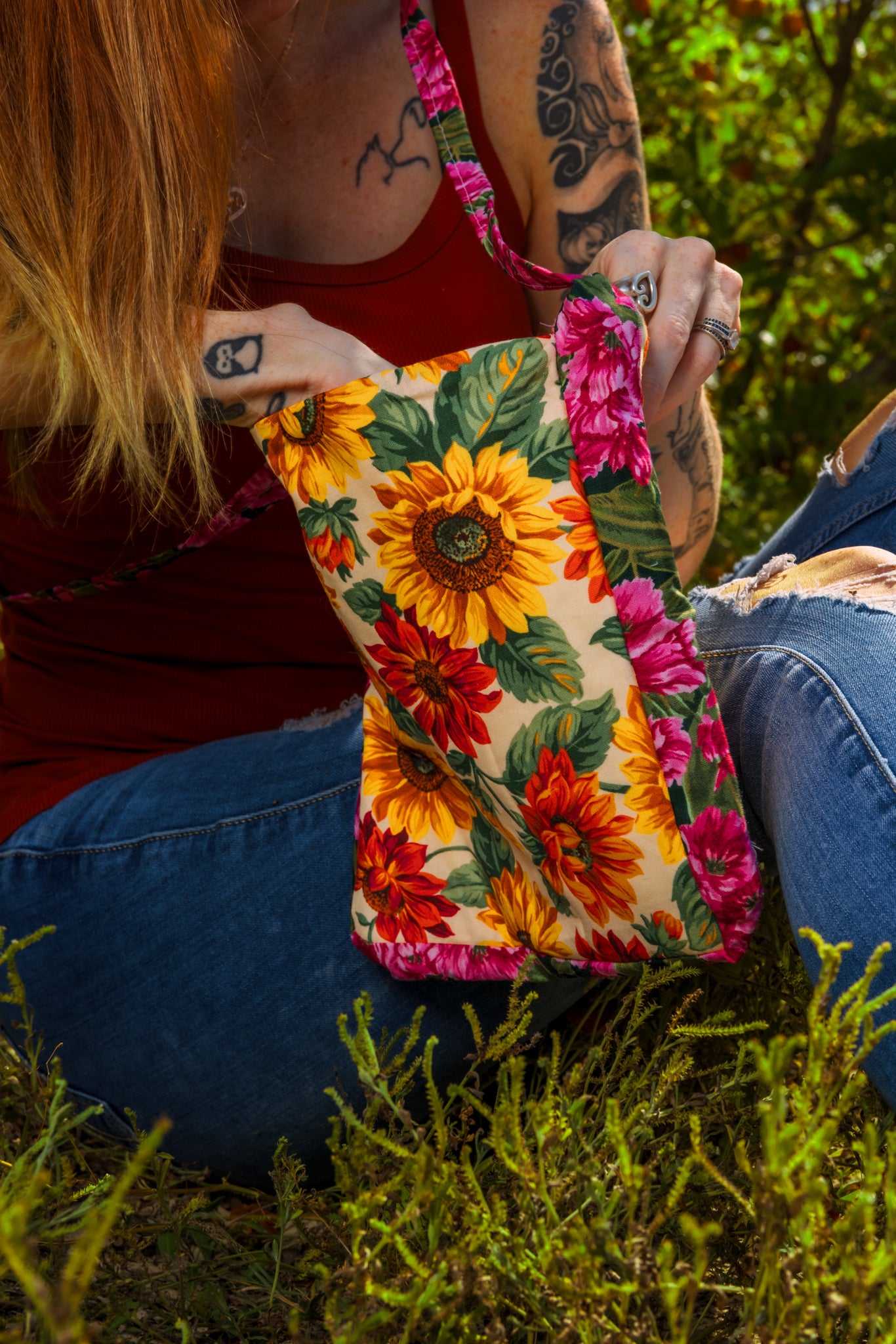 Charming Handmade Sunflower Fabric Handbag