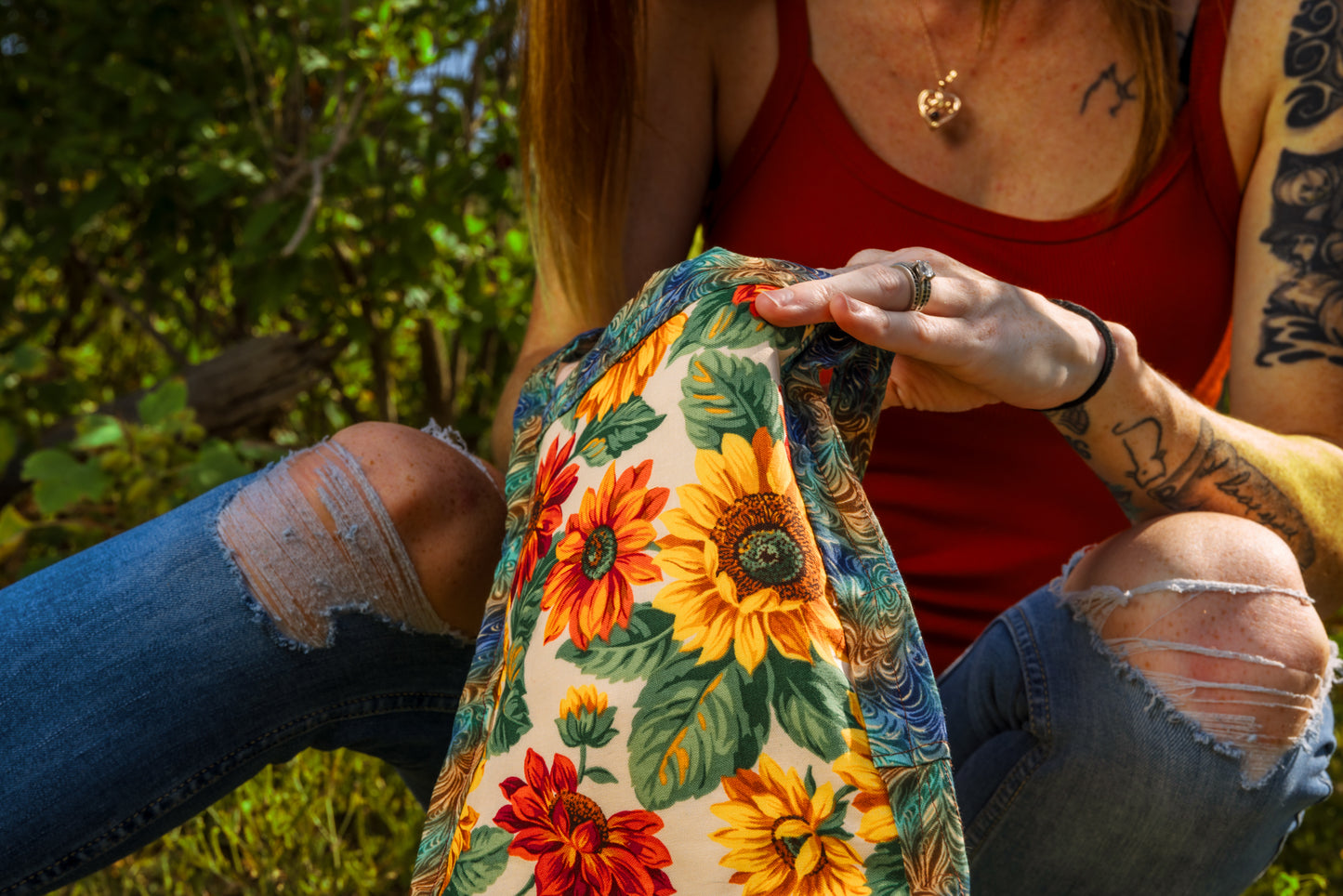 Handmade Sunflower-Themed Fabric Handbag