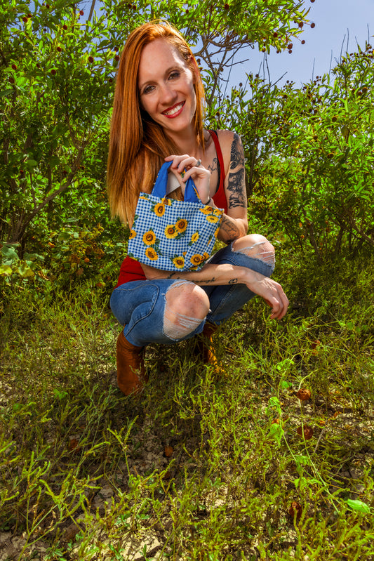 Handmade Miniature Sunflower-Themed Fabric Handbag